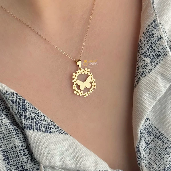 آویز پروانه ای گلی طلا لیزری